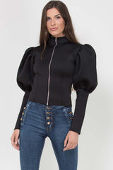 zip up puff sleeve jacket scuba fabric