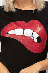 womens black sequin lips top uk 