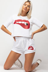 white sequin lips top and shorts lounge set styledup fashion 