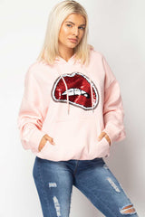 sequin lips oversized hoodie pink 