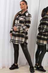 womens belted check shacket