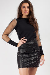 black pu leather mini skirt 