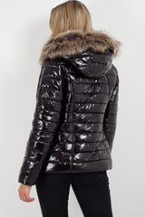 black puffer jacket with hood womens