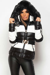 black and white shiny puffer coat 