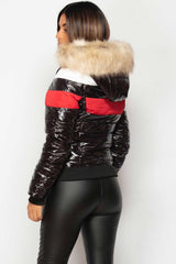 black red white shiny puffer jacket womens 