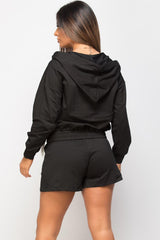 hoodie crop top and shorts set black