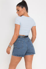 blue rib crop top with ruched sides