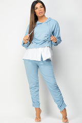 ruched front shirt top and trousers loungewear set 