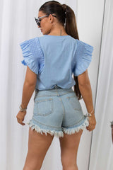 ruffle sleeve top sky blue sale