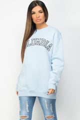 sky blue sweatshirt with columbia slogan