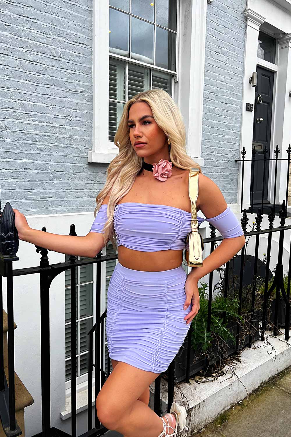 slinky crop top and mini skirt co ord two piece set