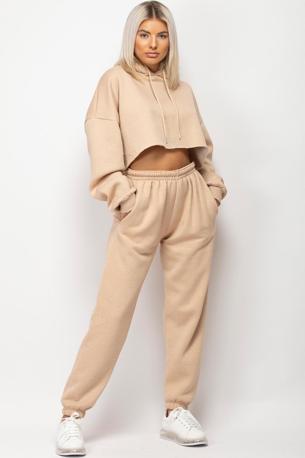 cropped hoodie and joggers set womens 