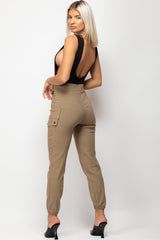 high waisted stone cargo trousers womens 