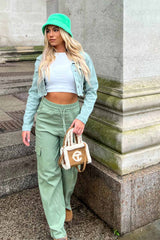 high waisted cargo trousers mint green