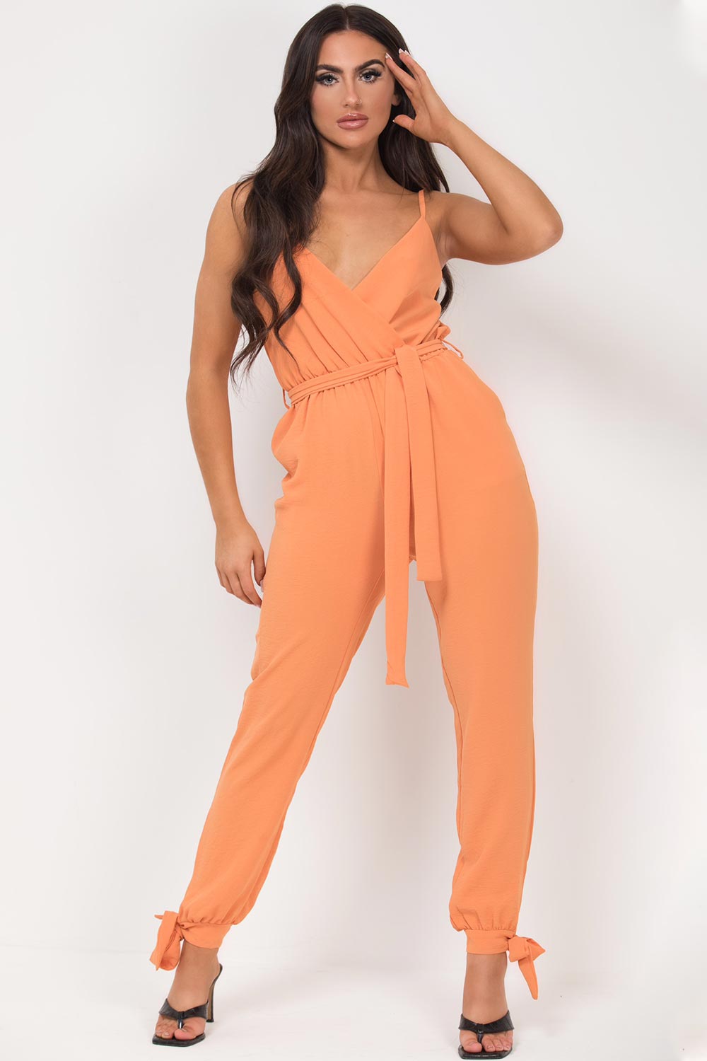 belted strappy split cuff occasion jumpsuit