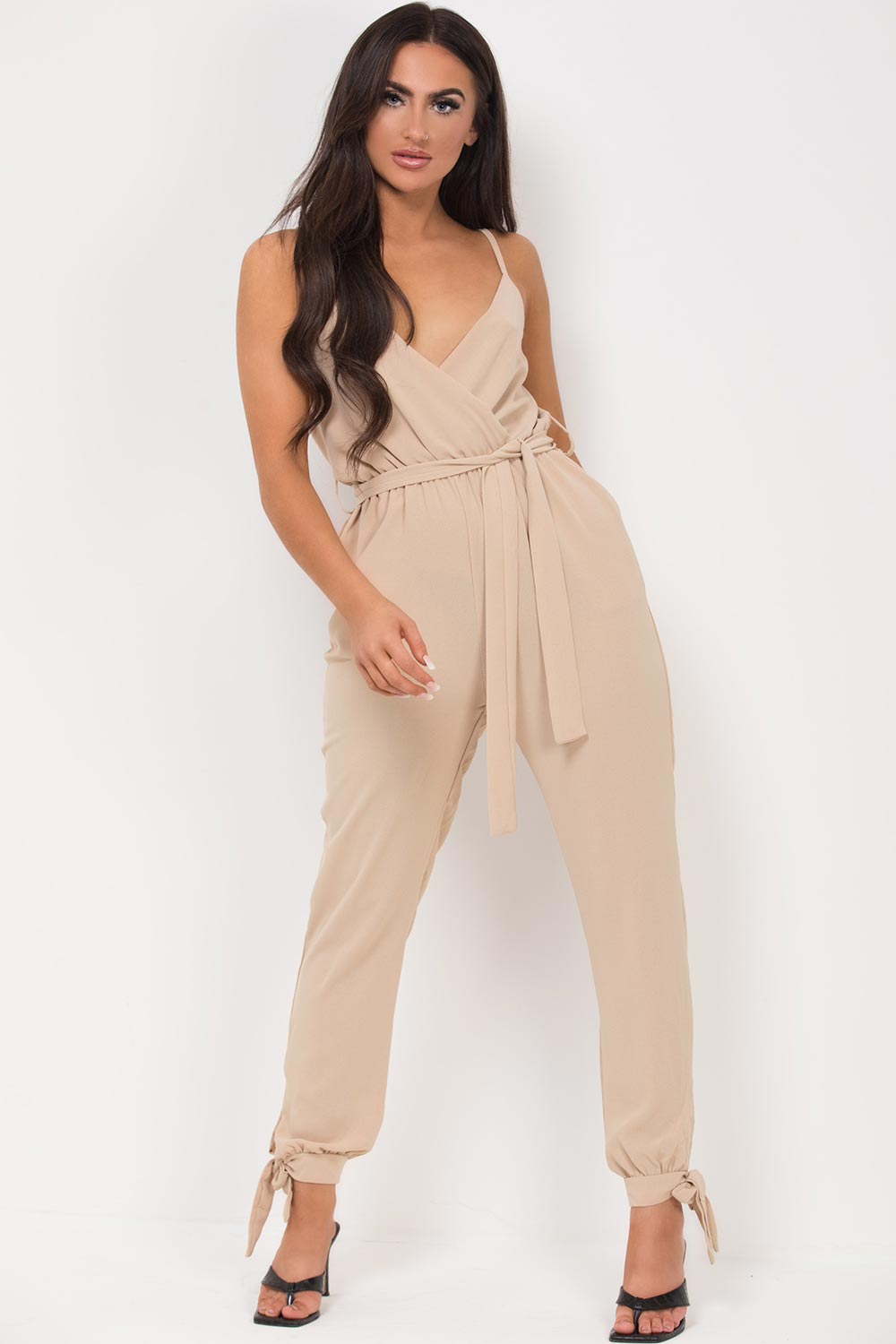 cami strap belted jumpsuit stone