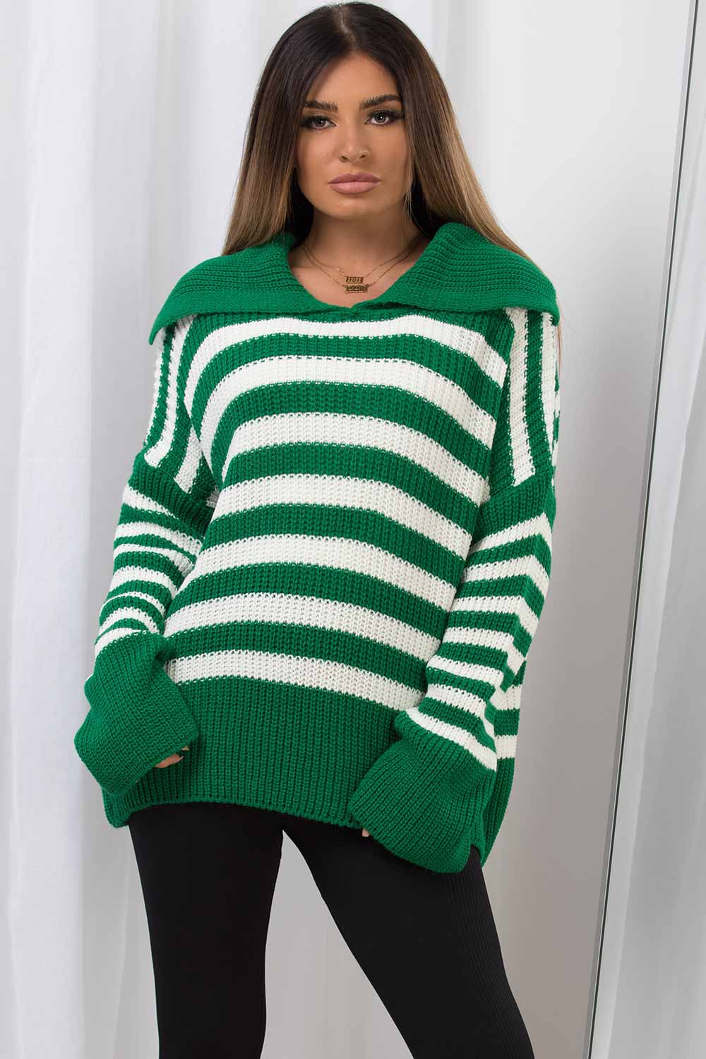 womens knitted jumper with collar striped