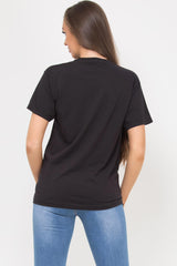 womens black t shirt with jadore slogan 