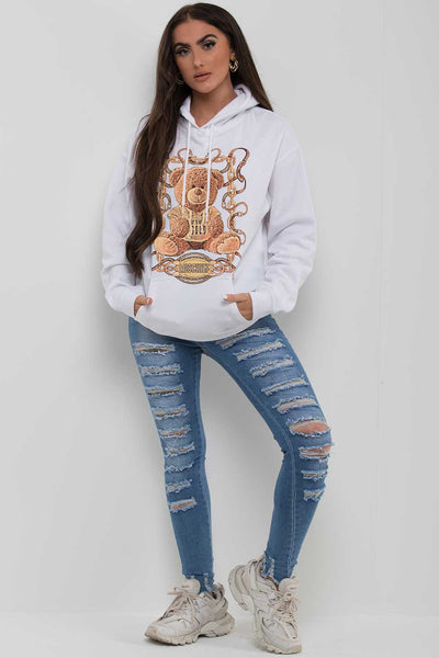 Women's Mischief Teddy Bear Oversized Hoodie White – Styledup.co.uk