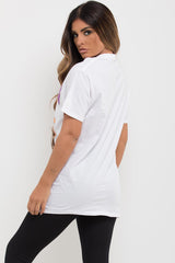 womens white oversized t shirt with teddy bear print