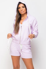 hoodie top and shorts set lilac womens 