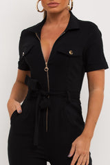 zip front utility pocket jumpsuit