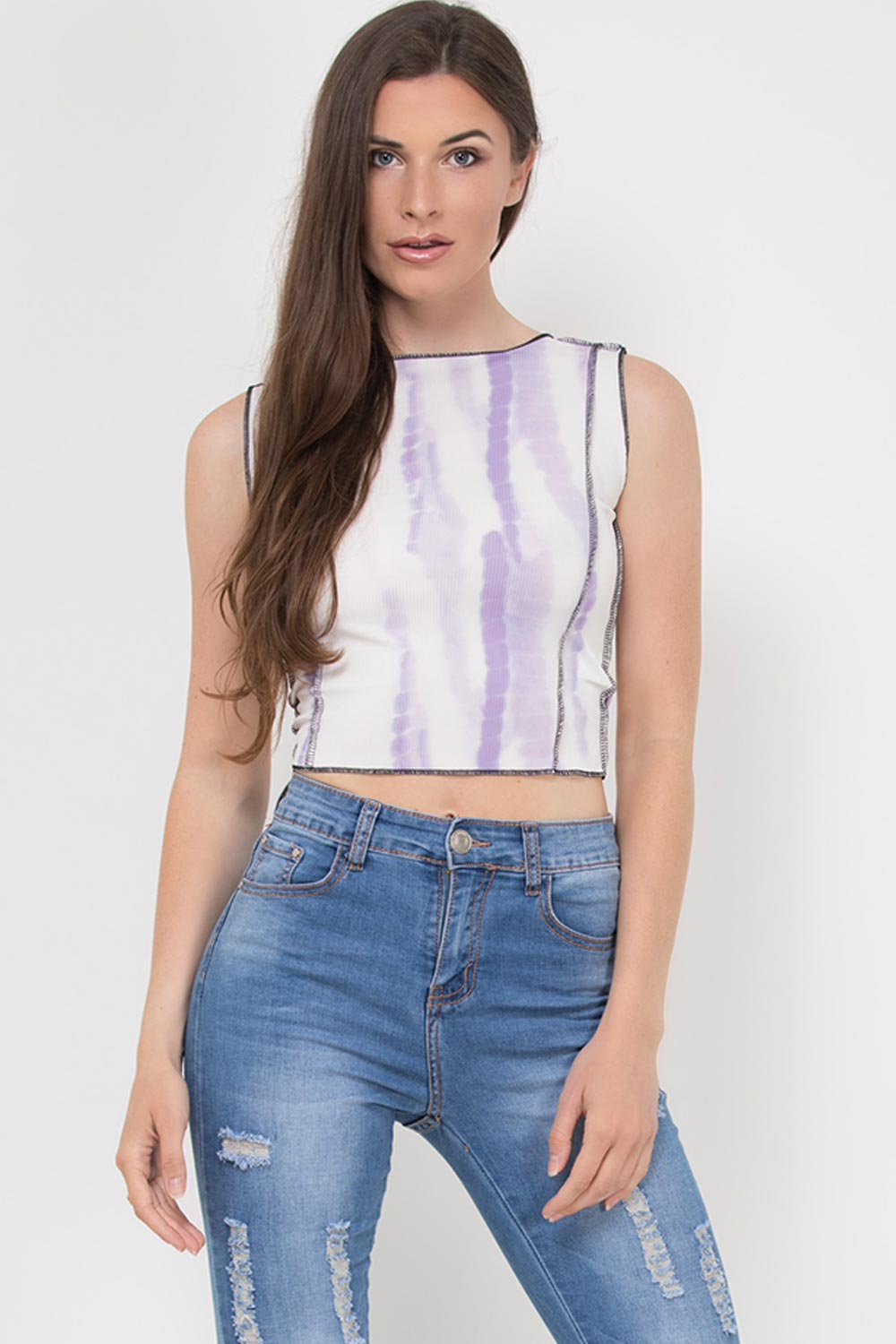 lilac ribbed stitch detail crop top
