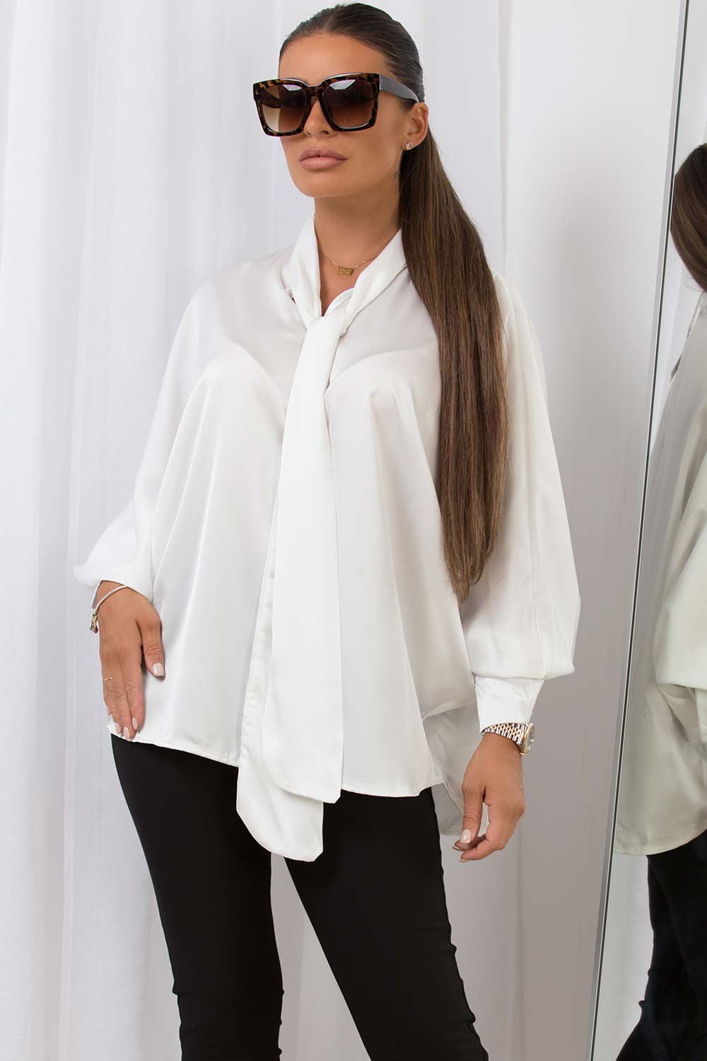 pussy bow blouse white