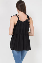 black layered tiered smock top with cami straps