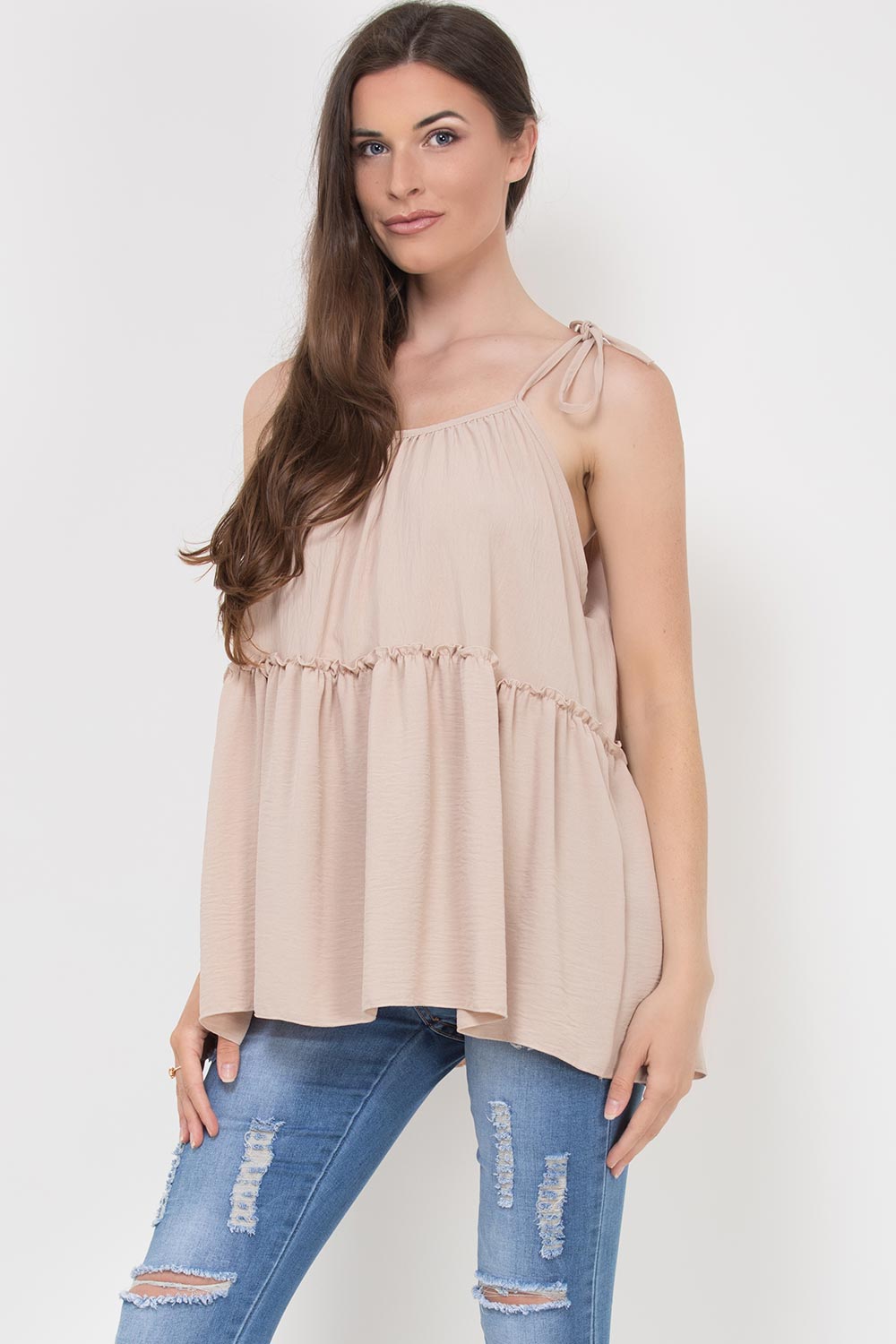 cami strap tiered smock top stone