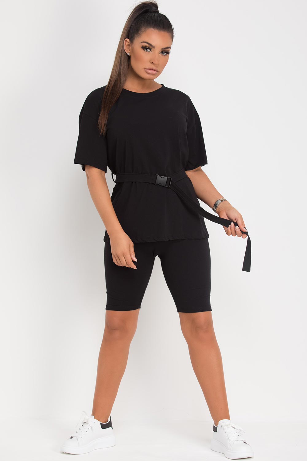 utility belt top and cycling shorts set black