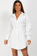 cinched in waist shirt dress white 