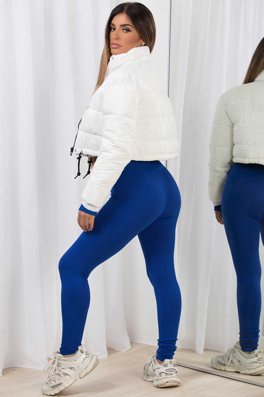 womens white puffer jacket cropped