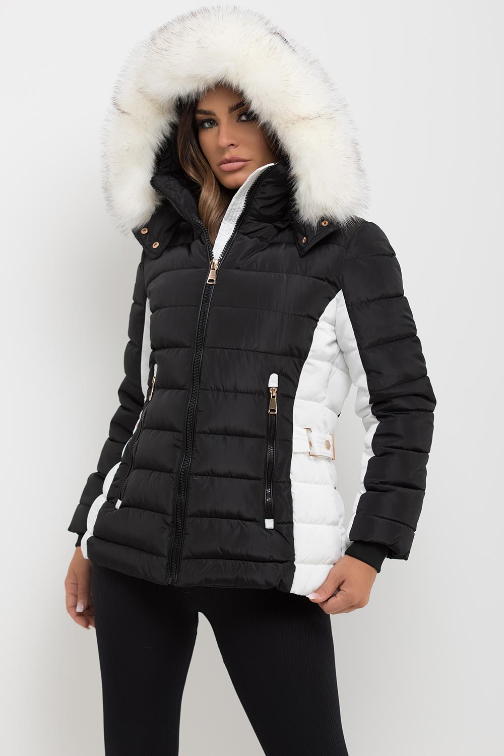 white fur hood puffer jacket womens