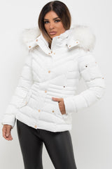 womens white puffer coat with fur hood