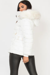 white fur hood puffer padded jacket womens