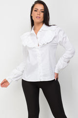 white shirt blouse with frill shoulder long sleeves