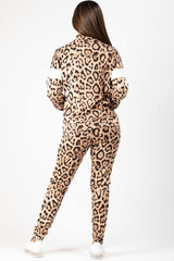 Zip Front Leopard Print Loungewear Co Ord Set