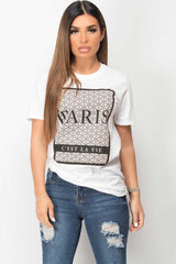 paris c'est la vie printed t shirt white 