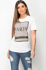 white oversized paris slogan t shirt 