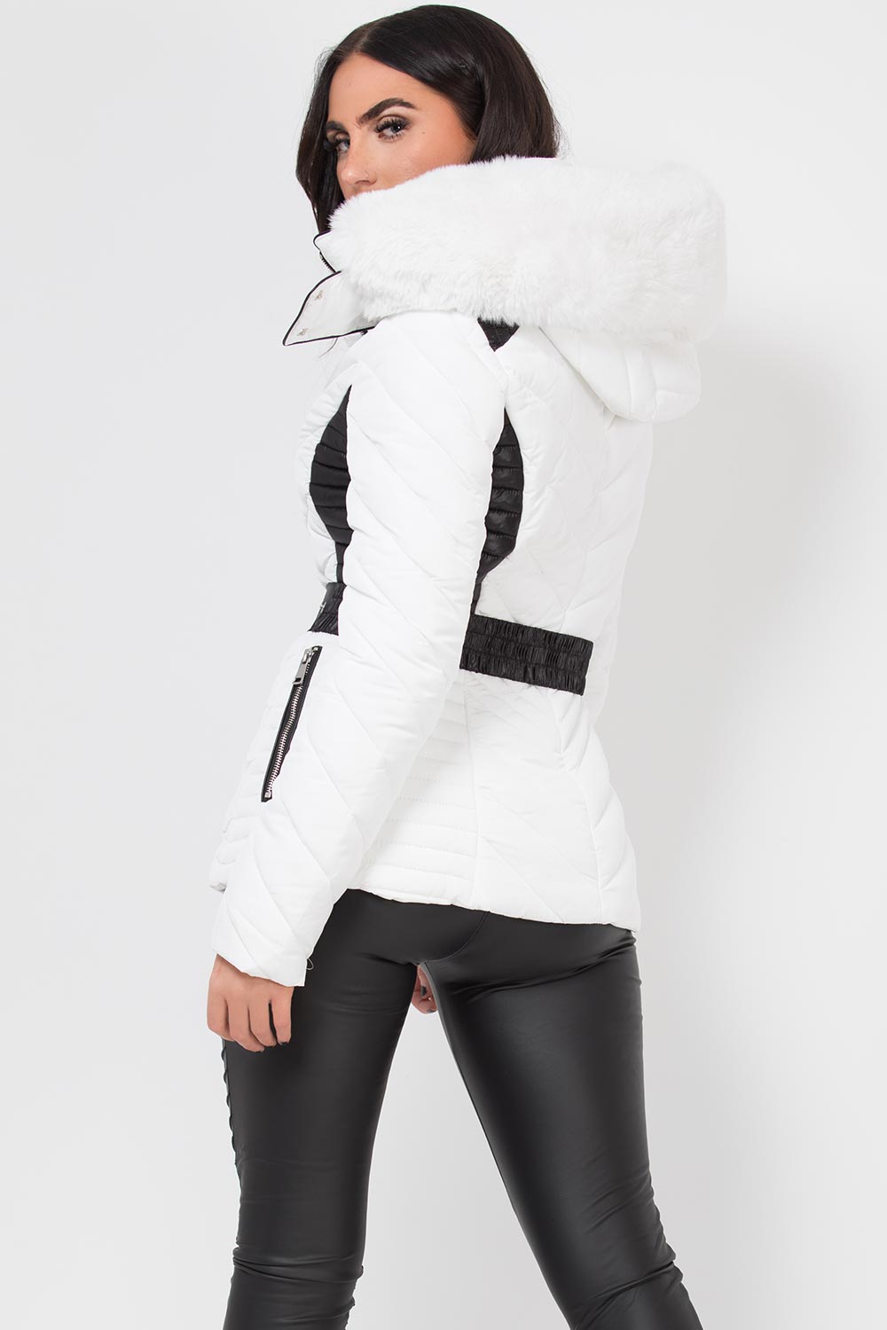 puffer jacket with fur hood white