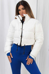 womens white crop puffer jacket sale