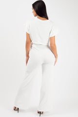 white crop top and wide leg trouser set 