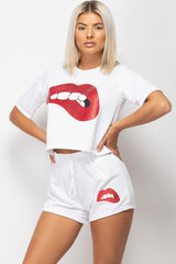 sequin lips shorts and crop top set styledup fashion 