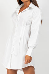 white cinched waist shirt dress 