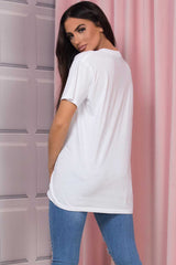  womens white oversized t shirt with new york slogan