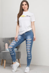 womens white t shirt with limited edition slogan 