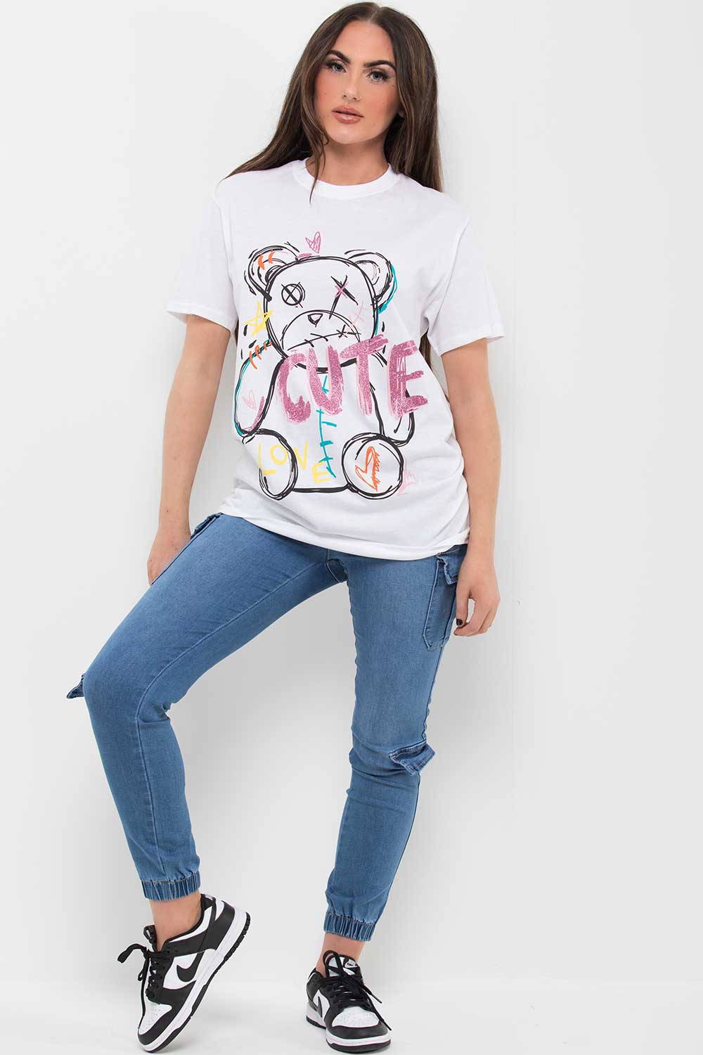 womens teddy bear graphic t shirt white