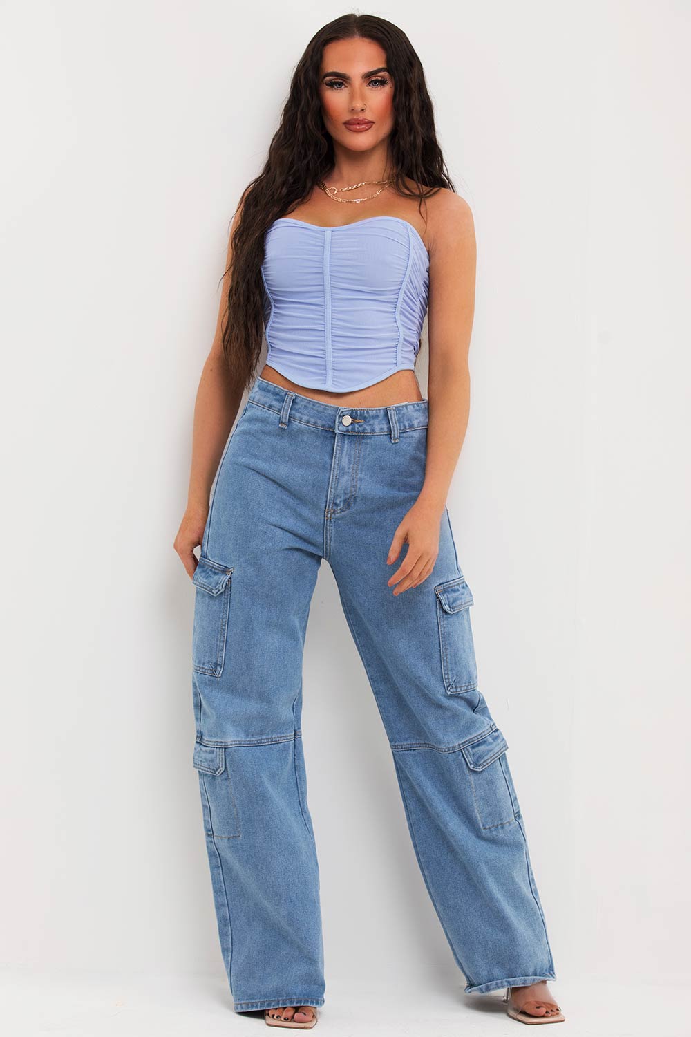 wide leg jeans with cargo pockets