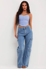 high waisted wide leg cargo jeans womens